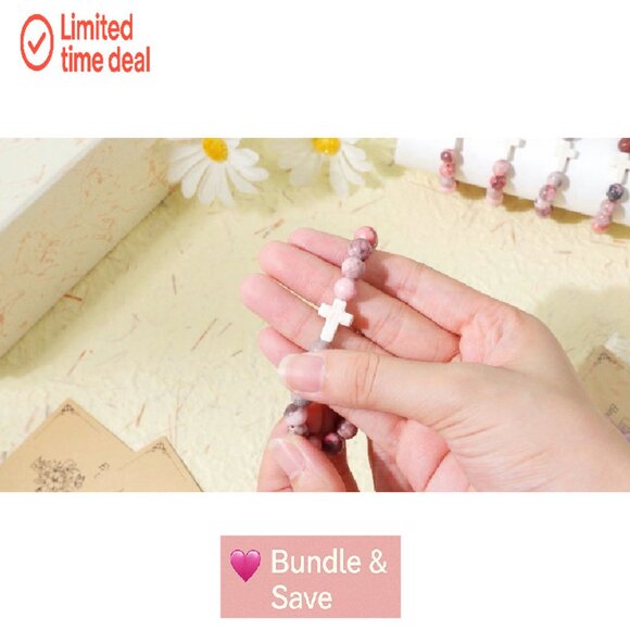 12 Natural Stone Cross Bracelets Set Christian Gift Stretch Fit - Picture 8 of 8